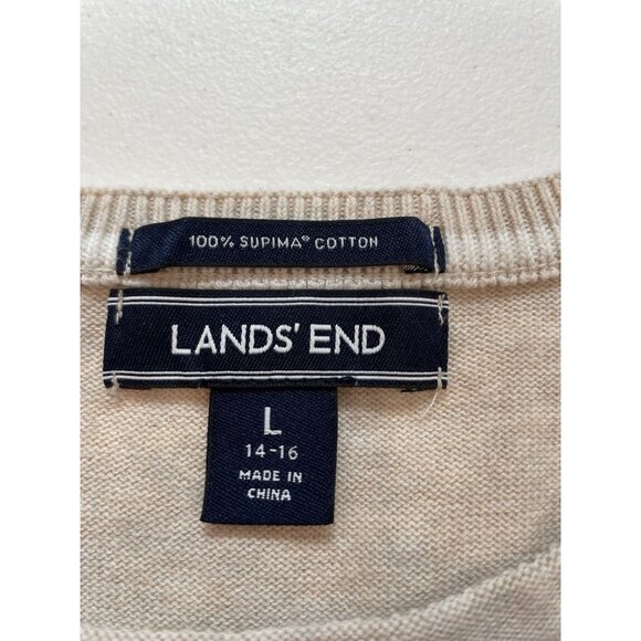 LANDS' END Sail Boat Nautical Supima Cotton Pullover Sweater Beige Size Large - Picture 5 of 5